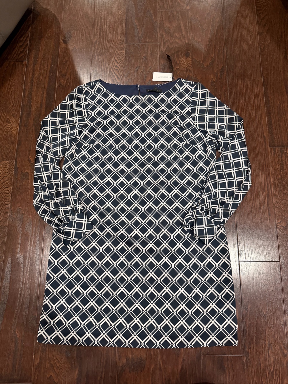 Banana Republic Dress Women Size 14 Navy White Geometric Print Aline Career NEW